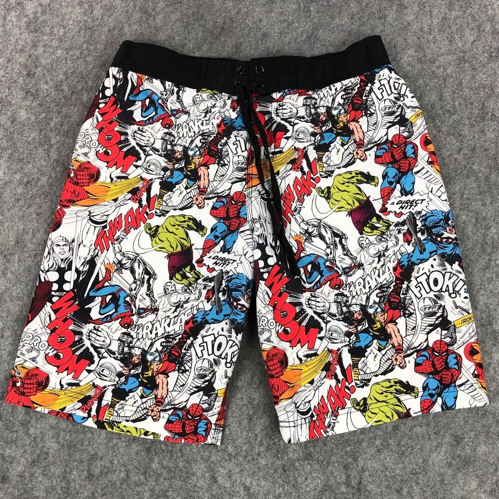 Marvel Mens Swim Trunks XL 34 Multicolor Board Shorts Drawstring Polyester Beach
